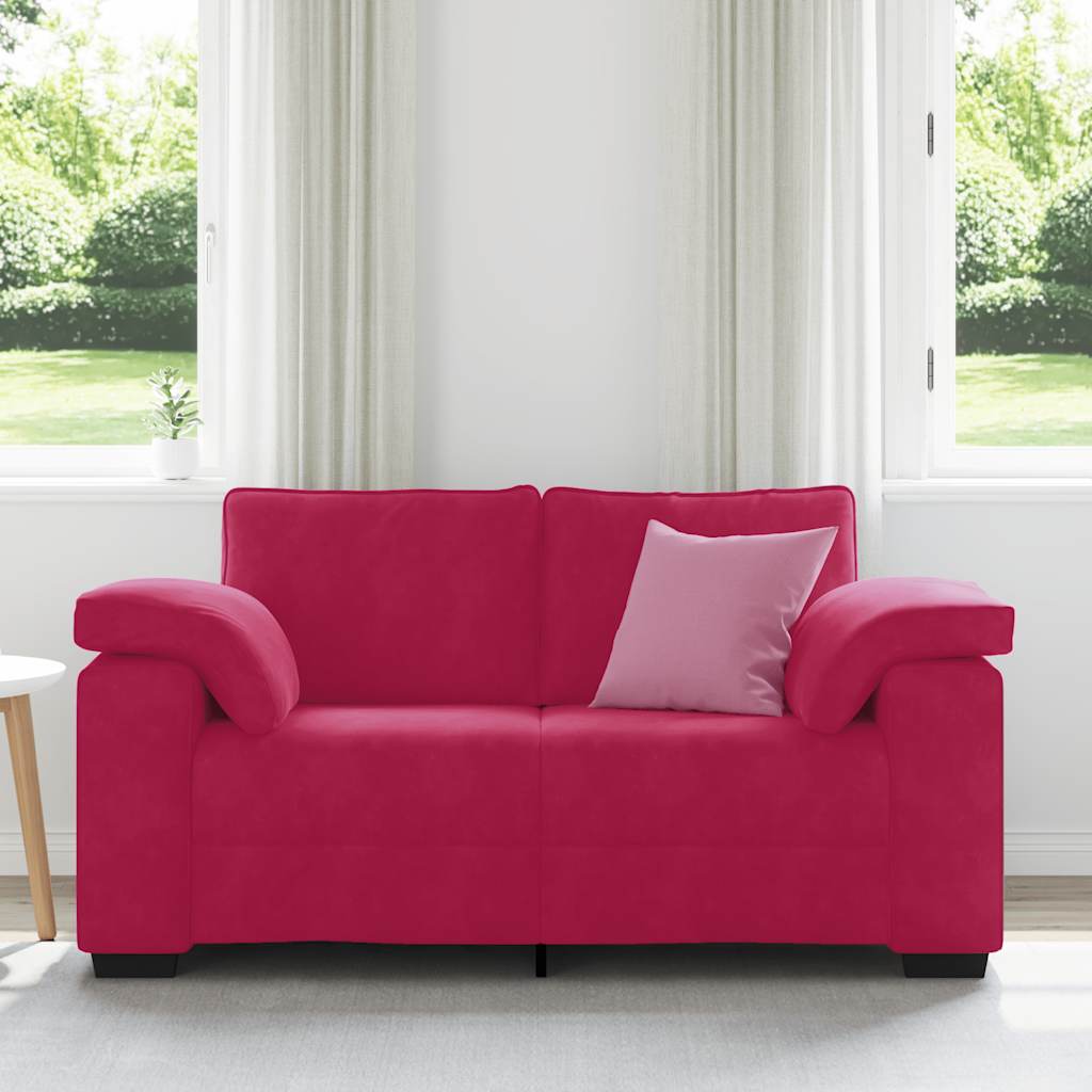 Canapé deux places rouge bordeaux 160 x 77 x 82 cm velours - XIOS