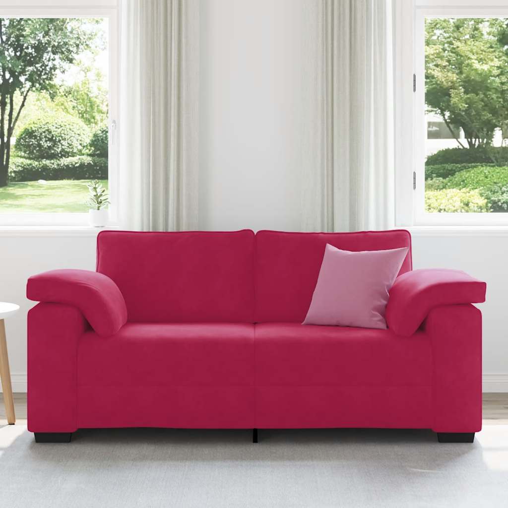 Canapé deux places rouge bordeaux 180 x 77 x 82 cm velours - XIOS