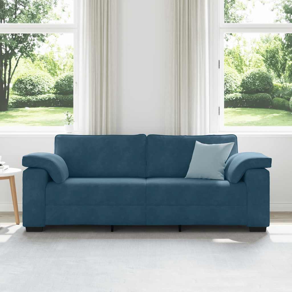 Canapé 3 places bleu velours 220x77x82 cm