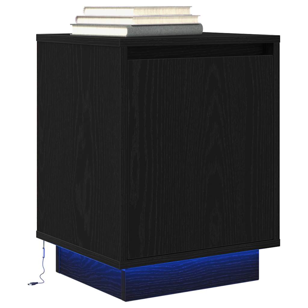 Tables de chevet avec lumières LED 2 pcs noir 38x34x50 cm - XIOS