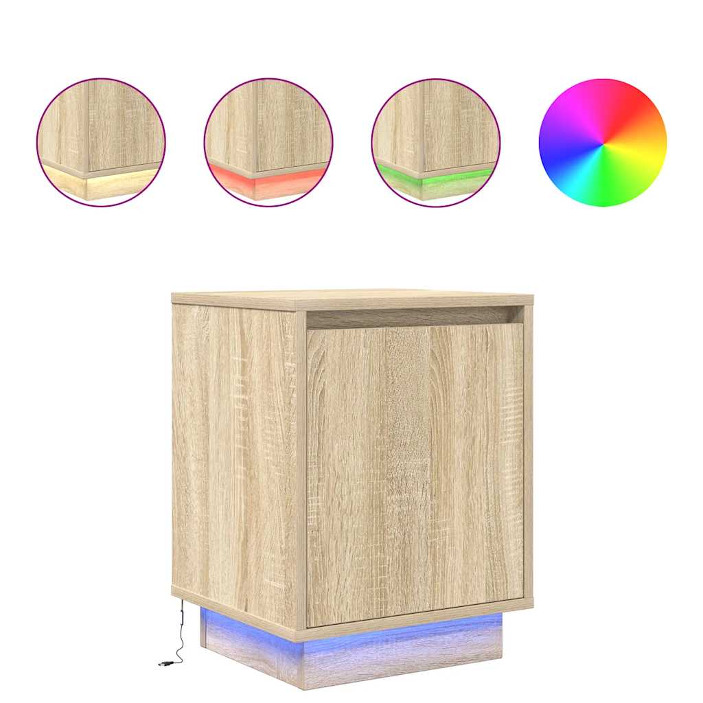 Tables de chevet avec lumières LED 2pcs chêne sonoma 38x34x50cm - XIOS
