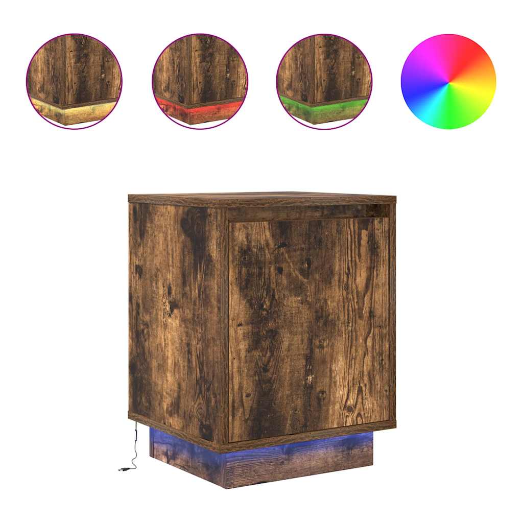 Tables de chevet avec lumières LED 2 pcs chêne fumé 38x34x50 cm - XIOS