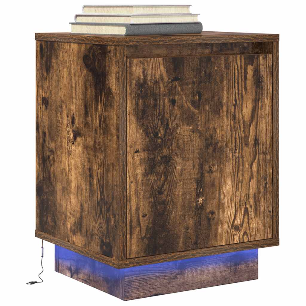 Tables de chevet avec lumières LED 2 pcs chêne fumé 38x34x50 cm - XIOS