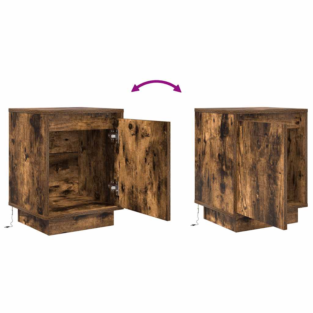 Tables de chevet avec lumières LED 2 pcs chêne fumé 38x34x50 cm - XIOS