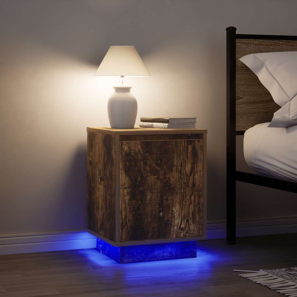 Tables de chevet avec lumières LED 2 pcs chêne fumé 38x34x50 cm - XIOS