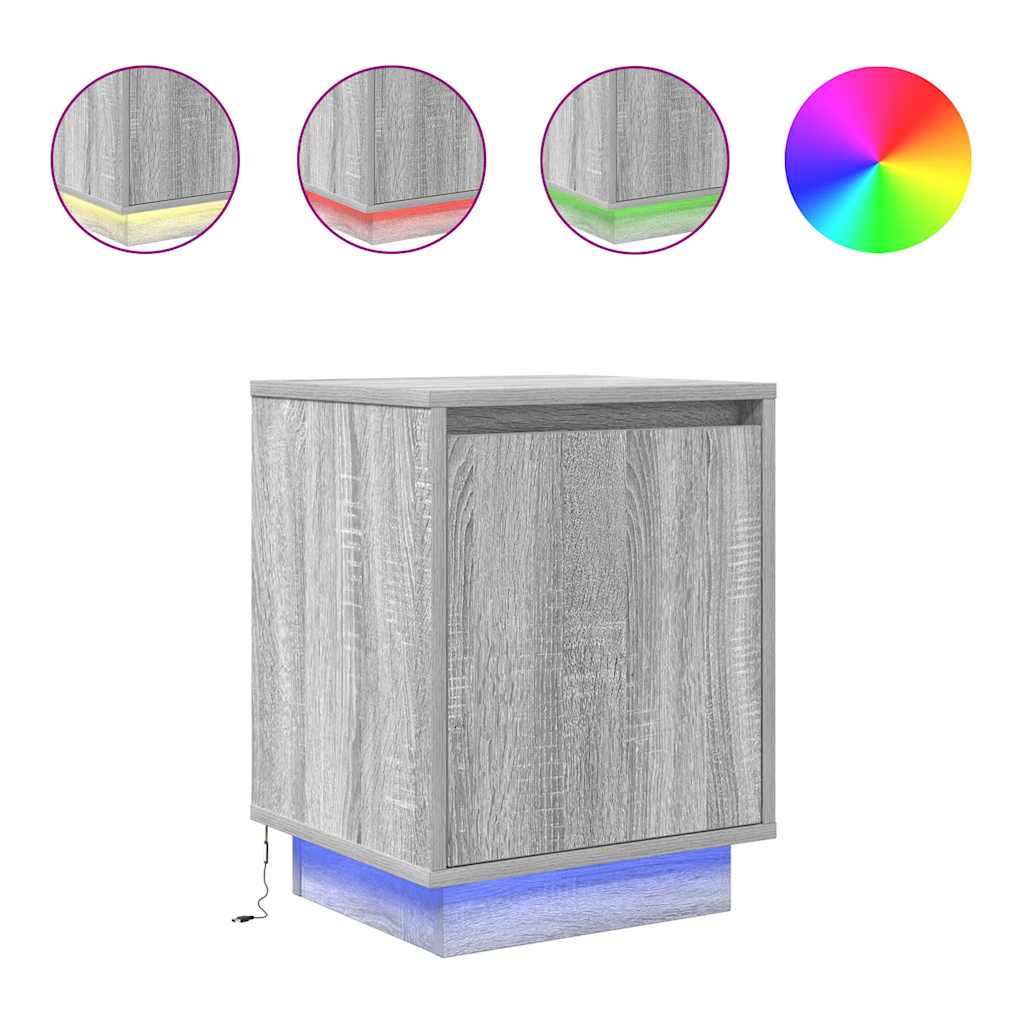Tables de chevet avec lumières LED 2 pcs sonoma gris 38x34x50cm - XIOS