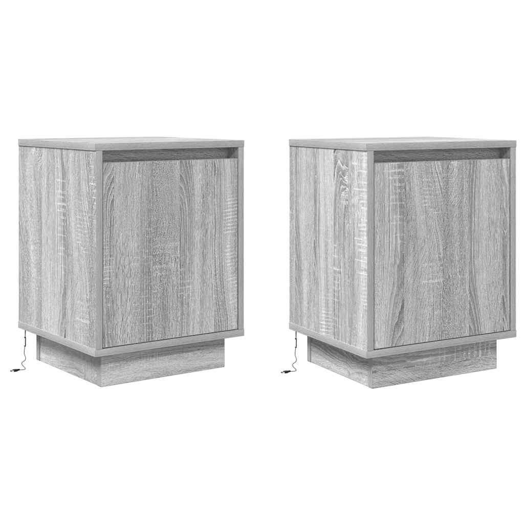Tables de chevet avec lumières LED 2 pcs sonoma gris 38x34x50cm - XIOS