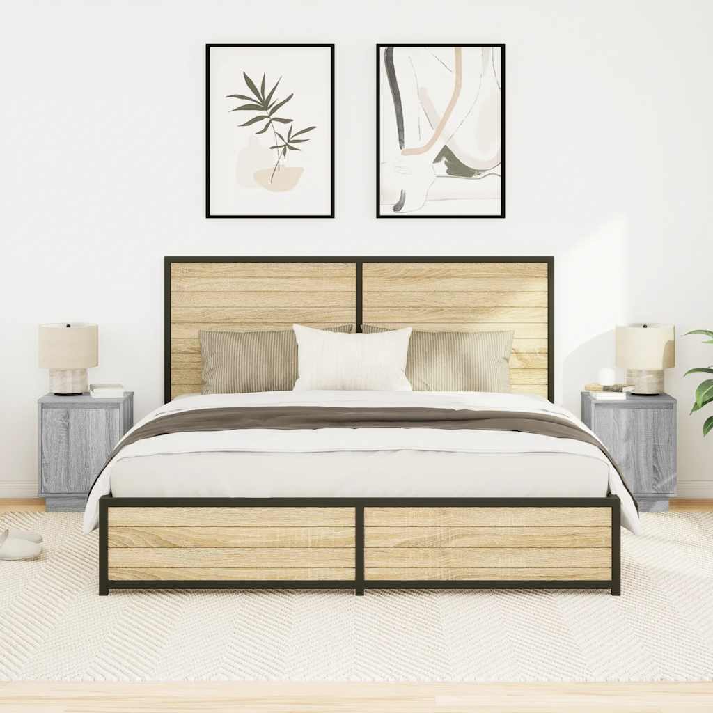 Tables de chevet avec lumières LED 2 pcs sonoma gris 38x34x50cm - XIOS