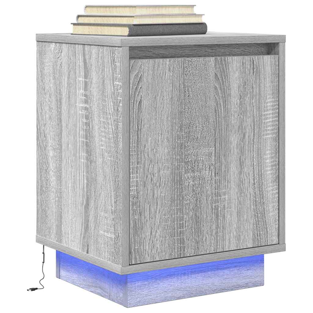 Tables de chevet avec lumières LED 2 pcs sonoma gris 38x34x50cm - XIOS