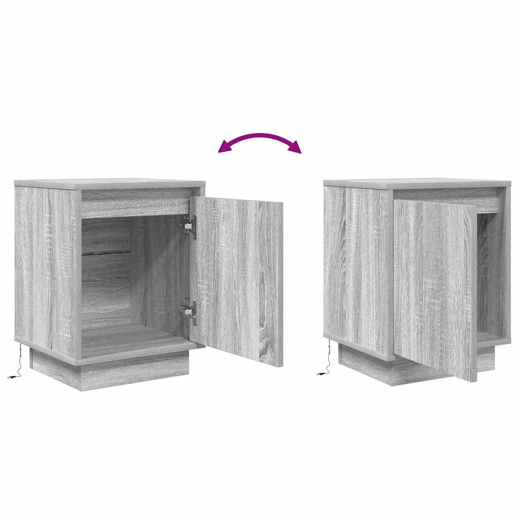 Tables de chevet avec lumières LED 2 pcs sonoma gris 38x34x50cm - XIOS