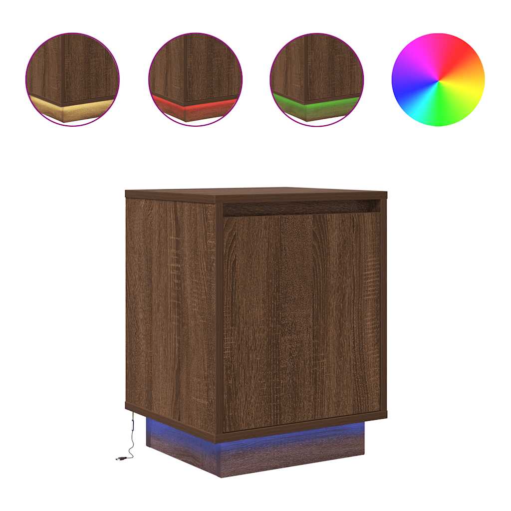 Tables de chevet avec lumières LED 2pcs chêne marron 38x34x50cm - XIOS