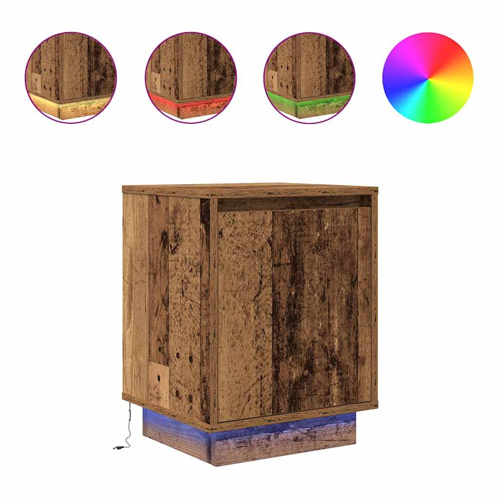Tables de chevet avec lumières LED 2pcs vieux bois 38x34x50 cm - XIOS