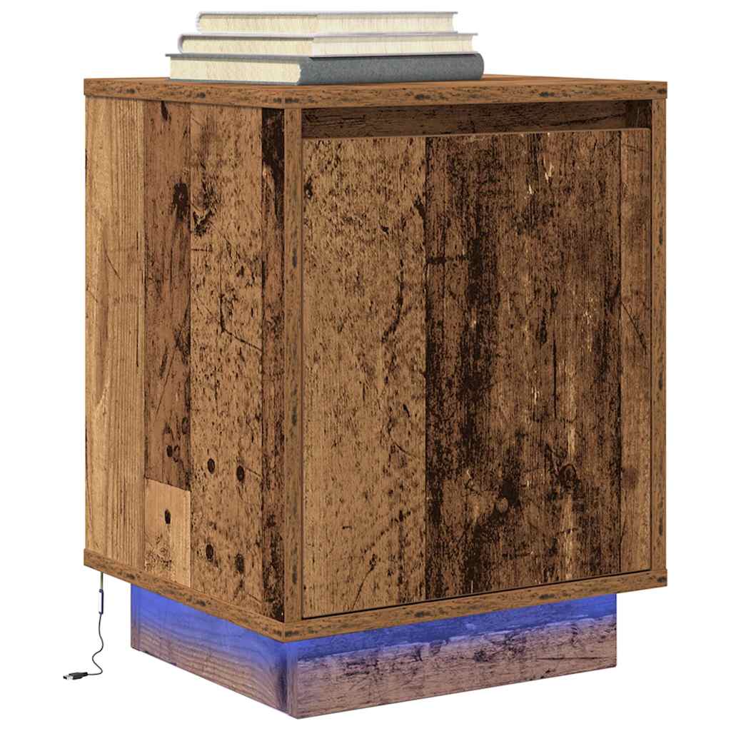 Tables de chevet avec lumières LED 2pcs vieux bois 38x34x50 cm - XIOS