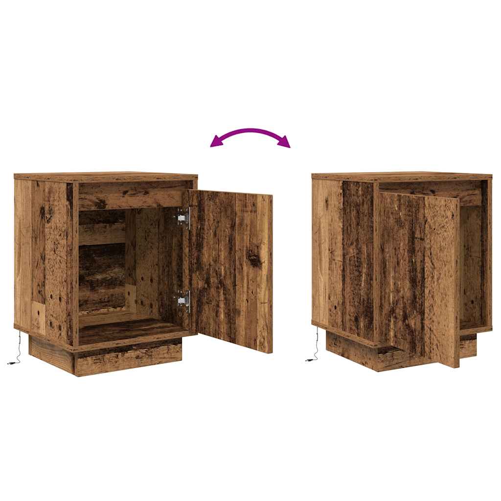 Tables de chevet avec lumières LED 2pcs vieux bois 38x34x50 cm - XIOS
