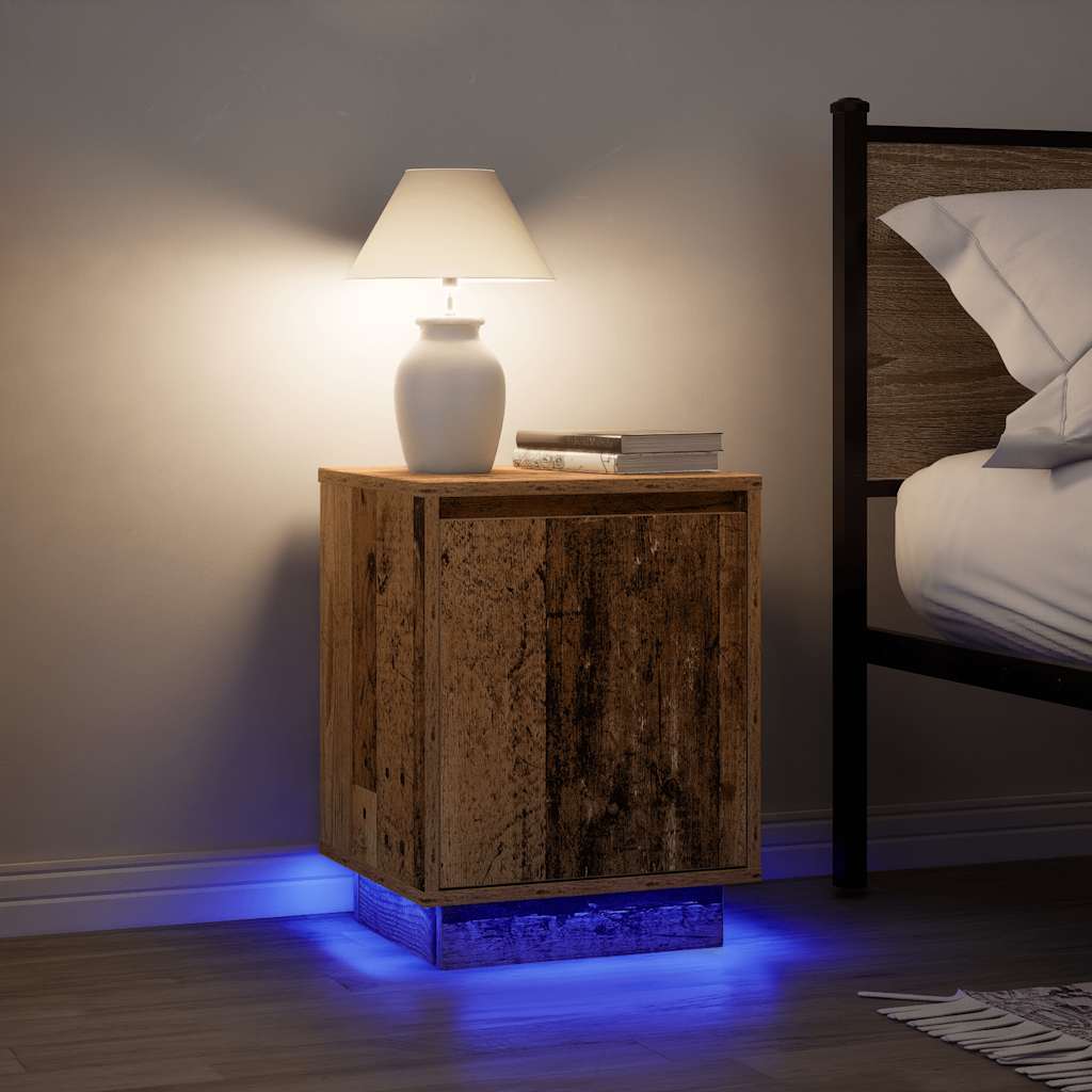 Tables de chevet avec lumières LED 2pcs vieux bois 38x34x50 cm - XIOS