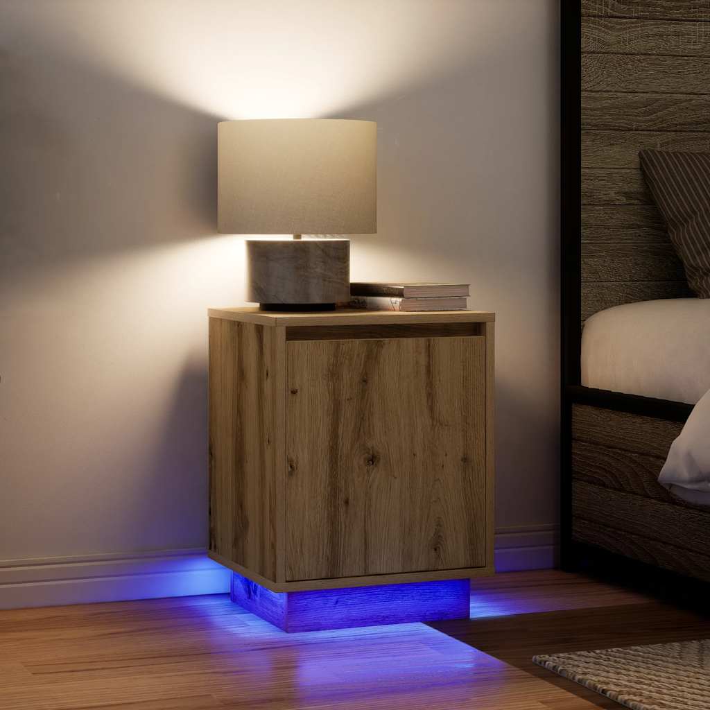 Armoires de chevet lumières LED 2pcs chêne artisanal 38x34x50cm - XIOS