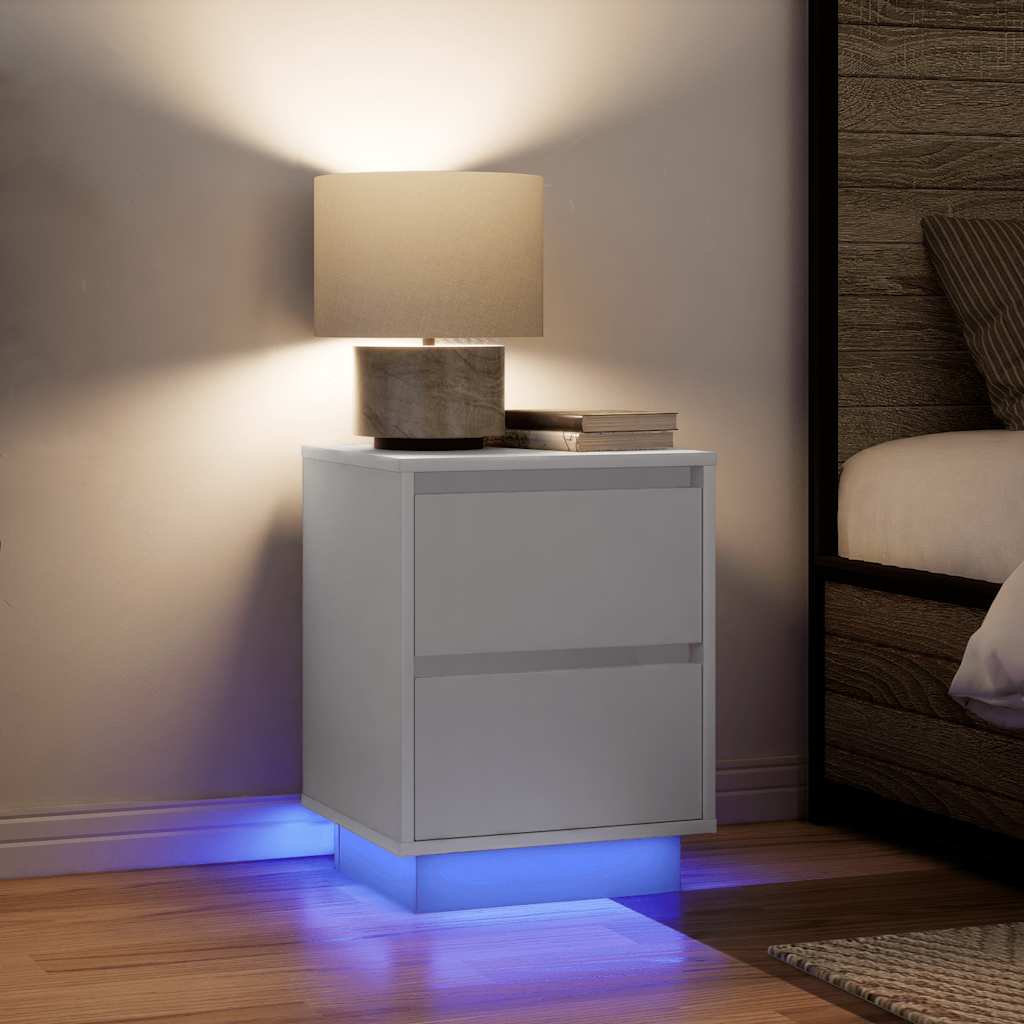 Tables de chevet avec lumières LED 2 pcs blanc 38x34x50 cm - XIOS