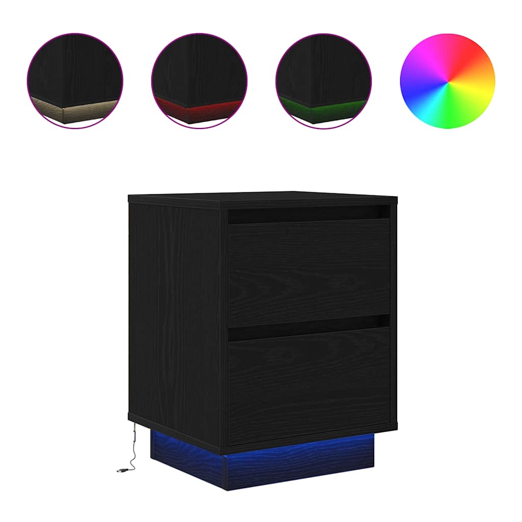 Table de chevet avec lumières LED noir 38x34x50 cm - XIOS