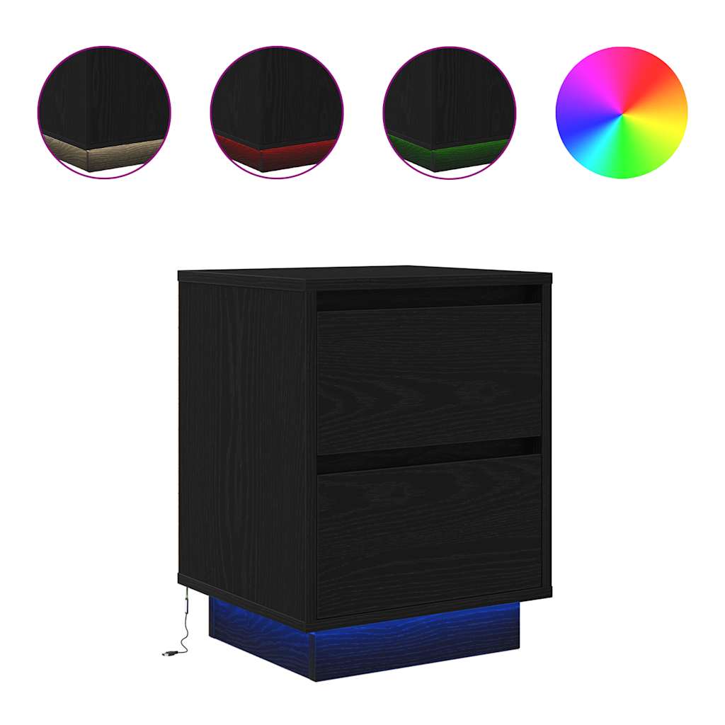 Tables de chevet avec lumières LED 2 pcs noir 38x34x50 cm - XIOS