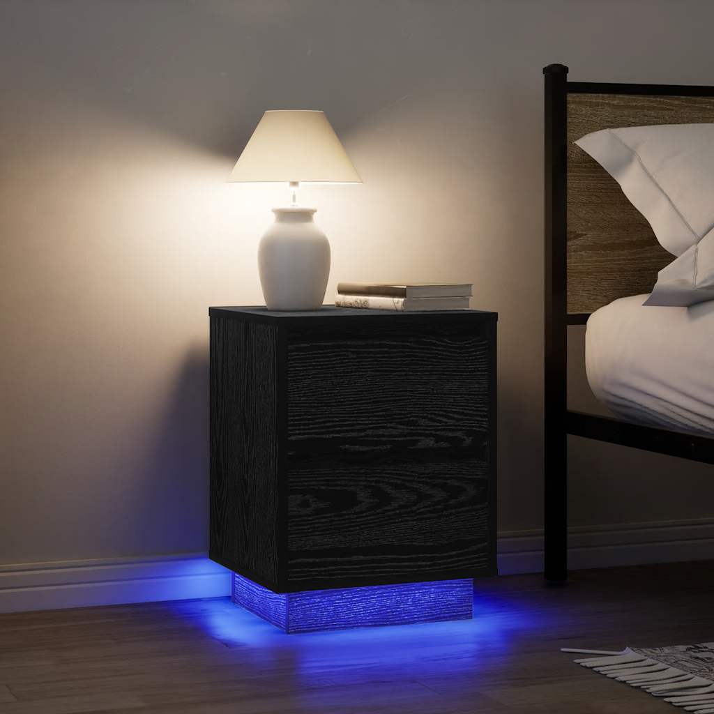 Tables de chevet avec lumières LED 2 pcs noir 38x34x50 cm - XIOS