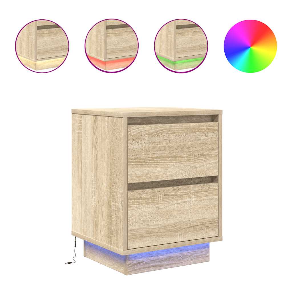 Tables de chevet avec lumières LED 2pcs chêne sonoma 38x34x50cm - XIOS