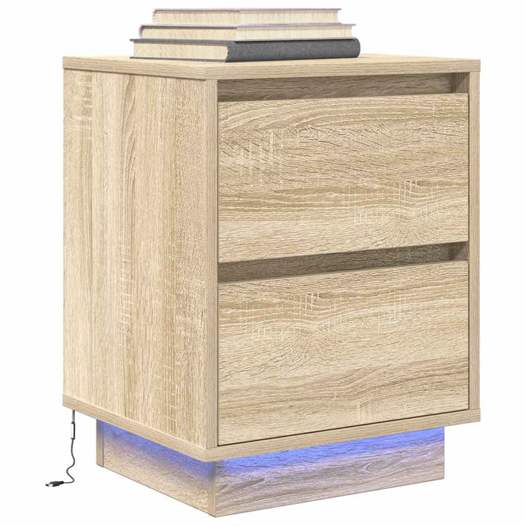 Tables de chevet avec lumières LED 2pcs chêne sonoma 38x34x50cm - XIOS