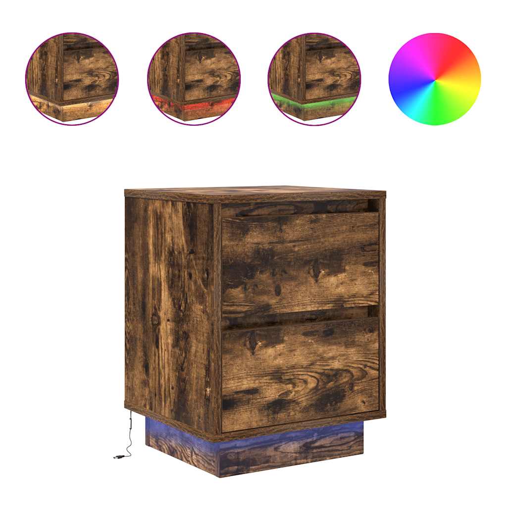 Tables de chevet avec lumières LED 2pcs chêne fumé 38x34x50 cm - XIOS