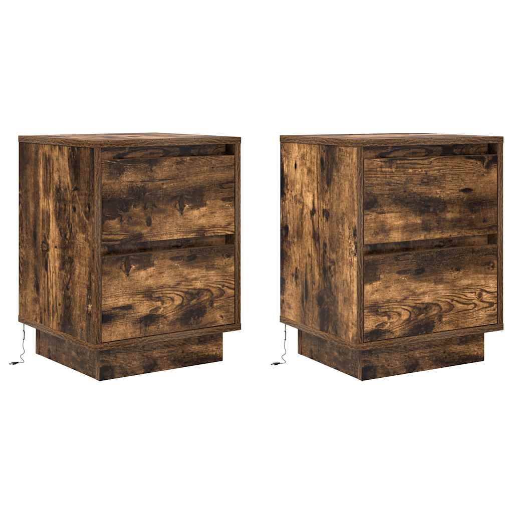 Tables de chevet avec lumières LED 2pcs chêne fumé 38x34x50 cm - XIOS