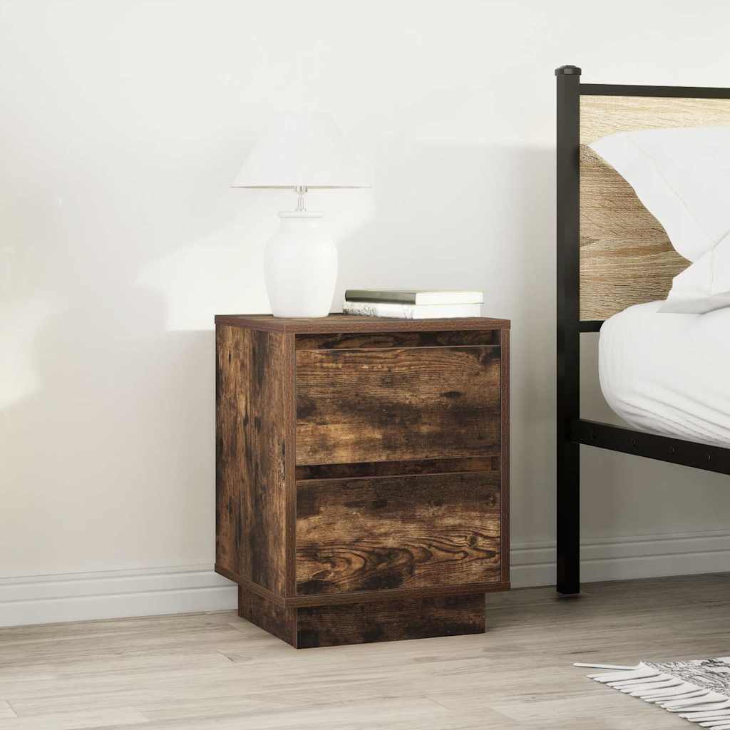 Tables de chevet avec lumières LED 2pcs chêne fumé 38x34x50 cm - XIOS