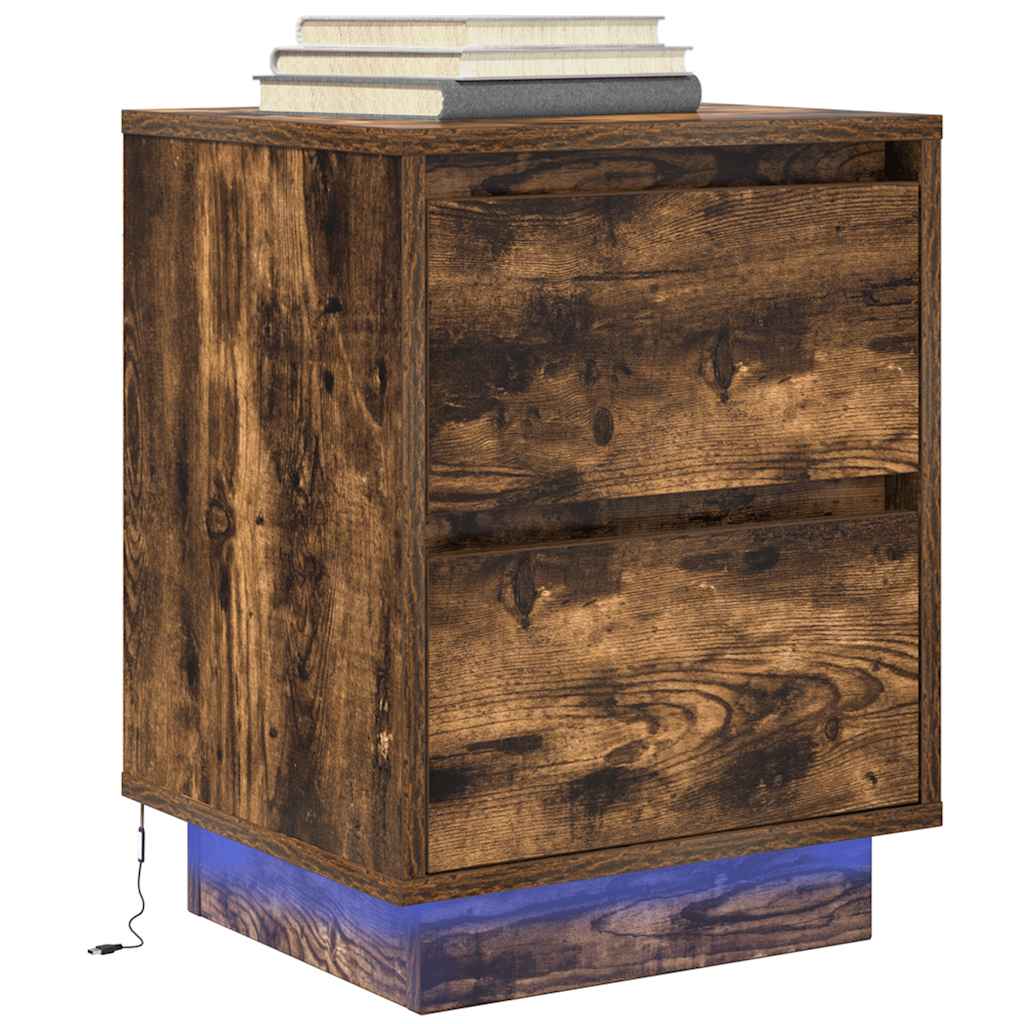 Tables de chevet avec lumières LED 2pcs chêne fumé 38x34x50 cm - XIOS