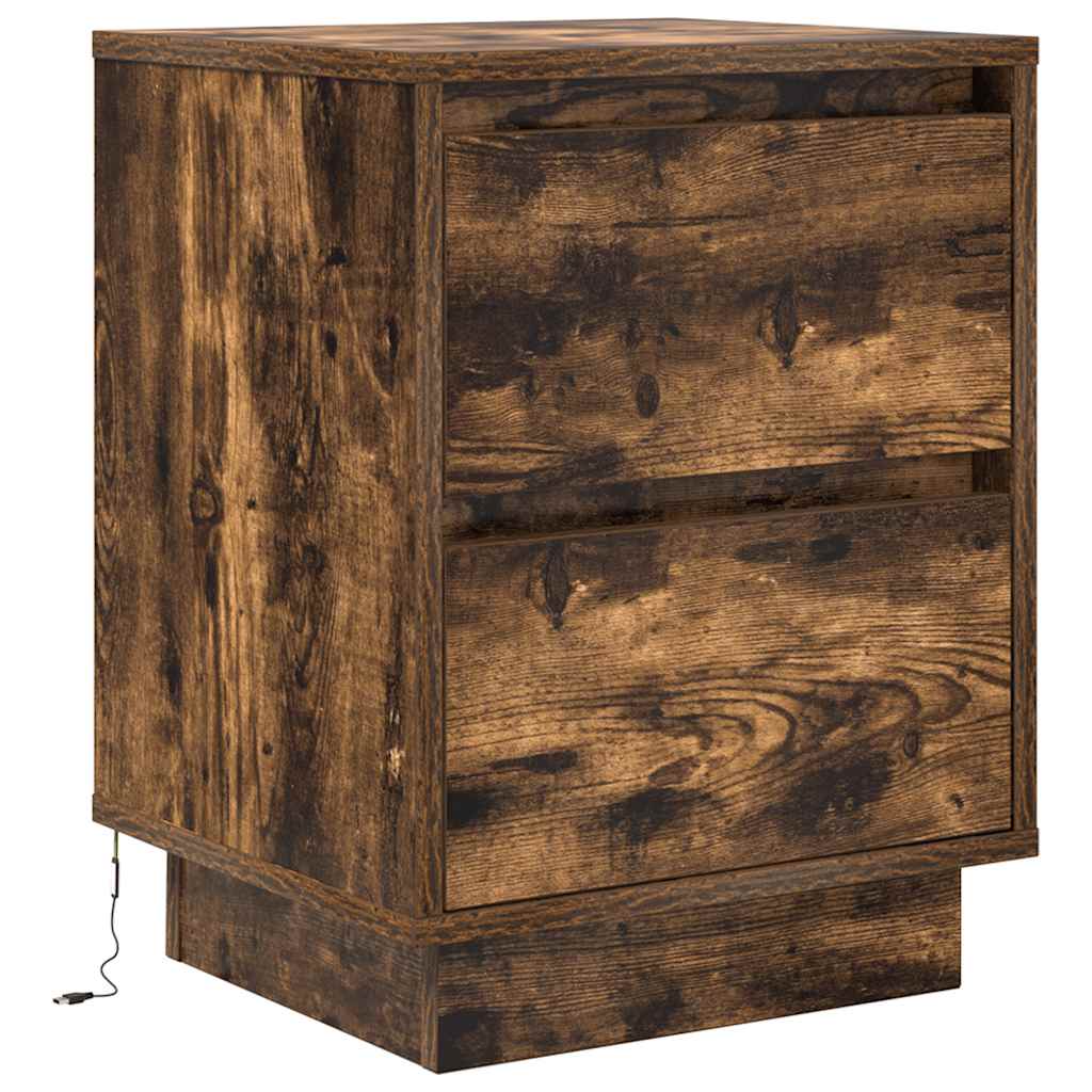 Tables de chevet avec lumières LED 2pcs chêne fumé 38x34x50 cm - XIOS