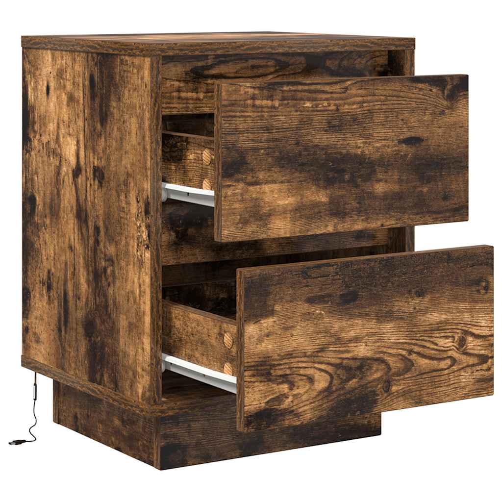 Tables de chevet avec lumières LED 2pcs chêne fumé 38x34x50 cm - XIOS
