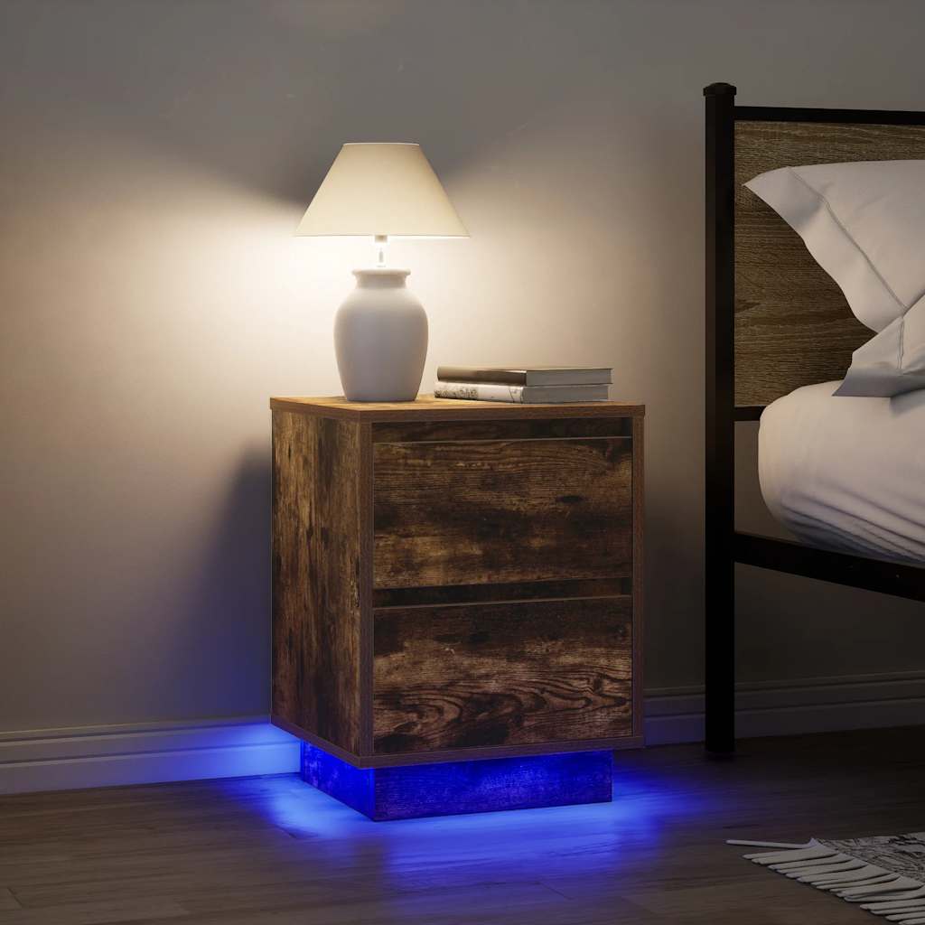 Tables de chevet avec lumières LED 2pcs chêne fumé 38x34x50 cm - XIOS