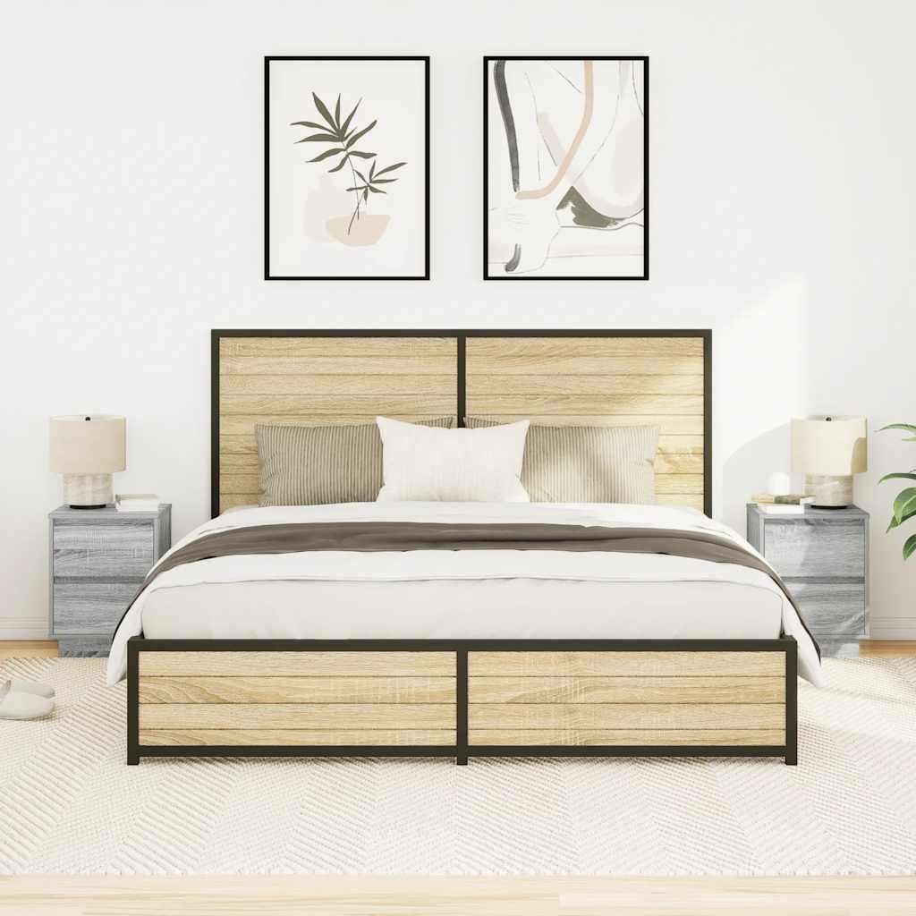 Tables de chevet avec lumières LED 2pcs sonoma gris 38x34x50 cm - XIOS