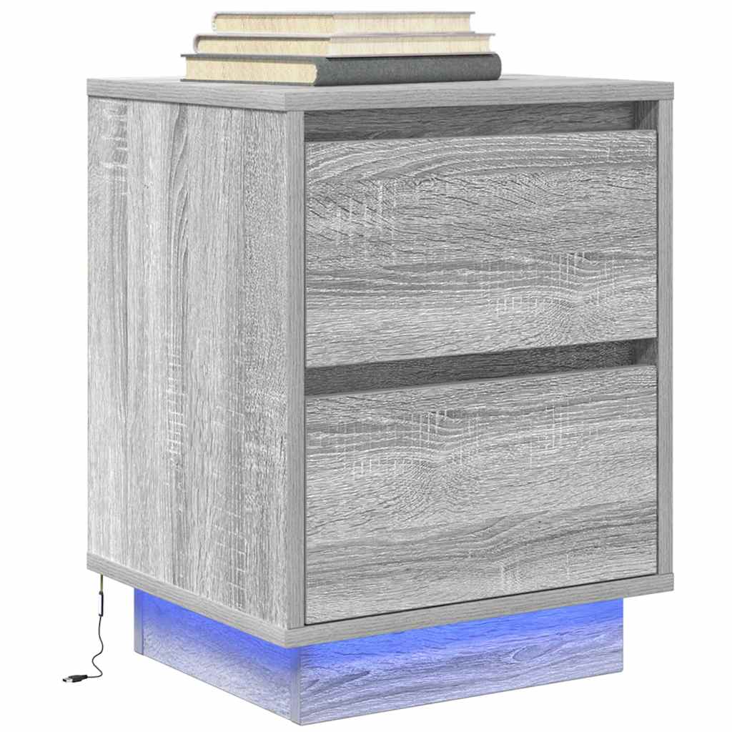 Tables de chevet avec lumières LED 2pcs sonoma gris 38x34x50 cm - XIOS