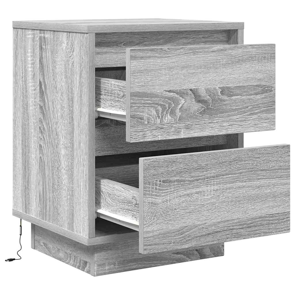 Tables de chevet avec lumières LED 2pcs sonoma gris 38x34x50 cm - XIOS