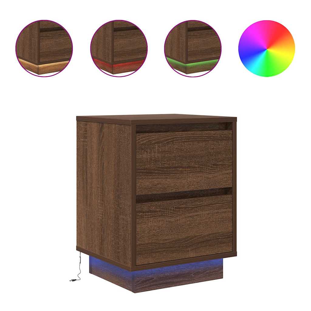 Table de chevet avec lumières LED chêne marron 38x34x50 cm - XIOS
