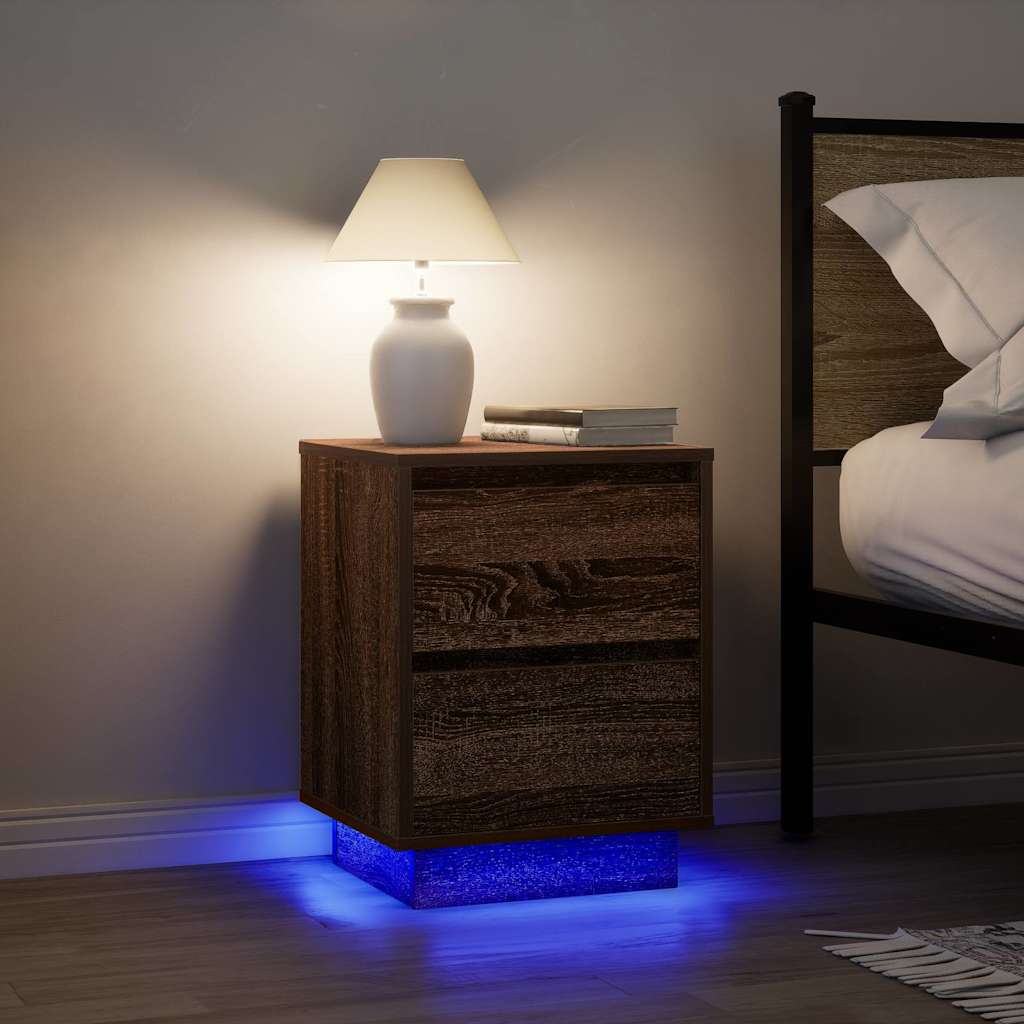 Table de chevet avec lumières LED chêne marron 38x34x50 cm - XIOS