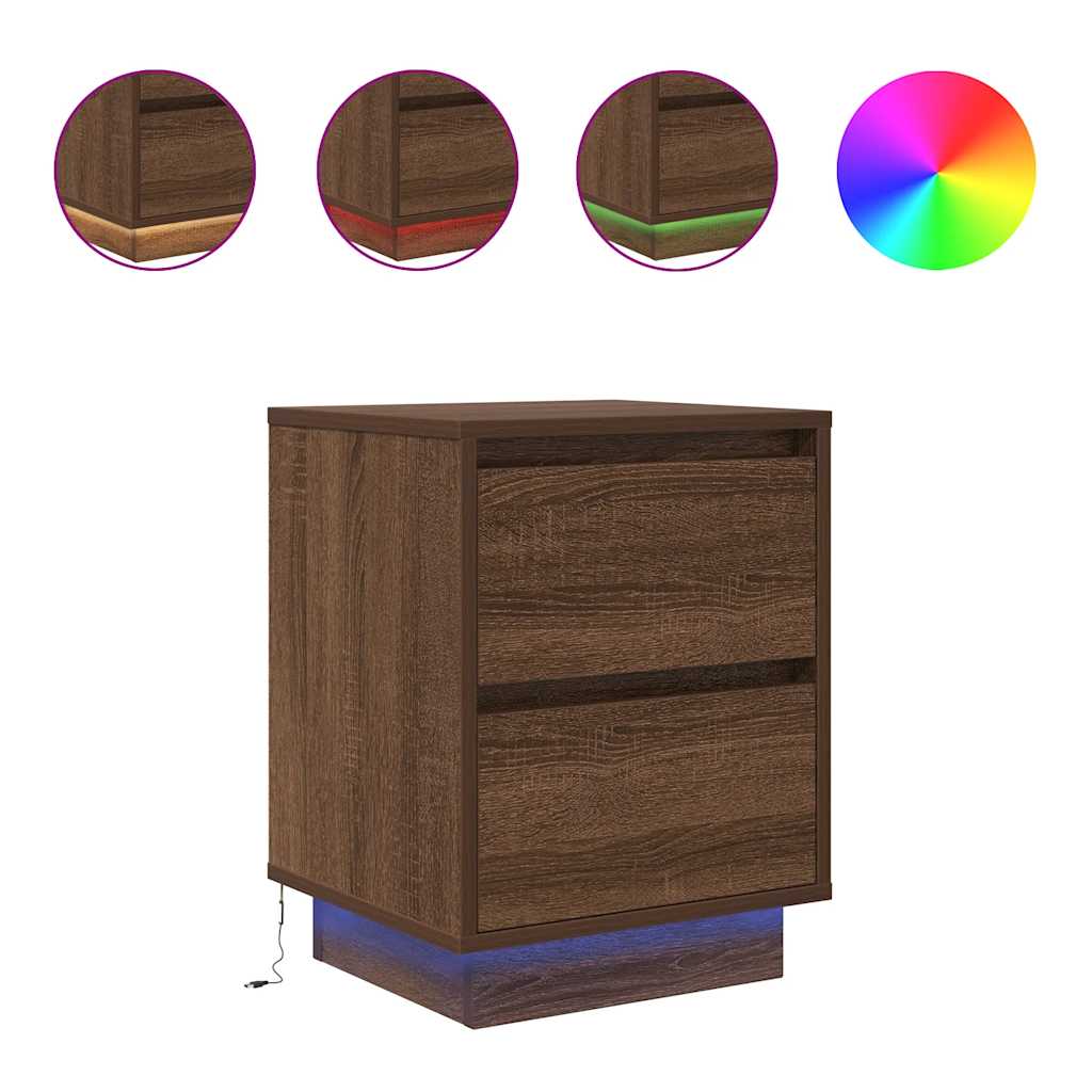 Tables de chevet avec lumières LED 2pcs chêne marron 38x34x50cm - XIOS