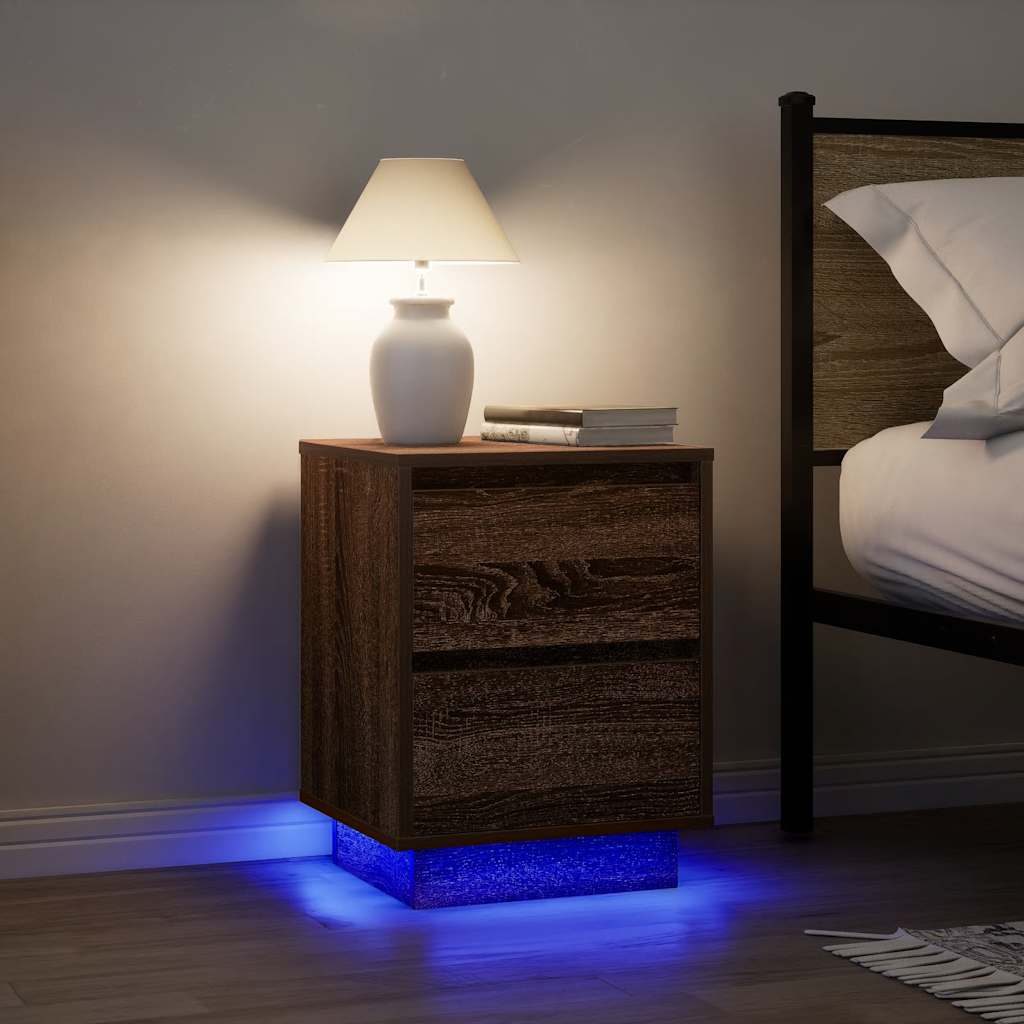 Tables de chevet avec lumières LED 2pcs chêne marron 38x34x50cm - XIOS