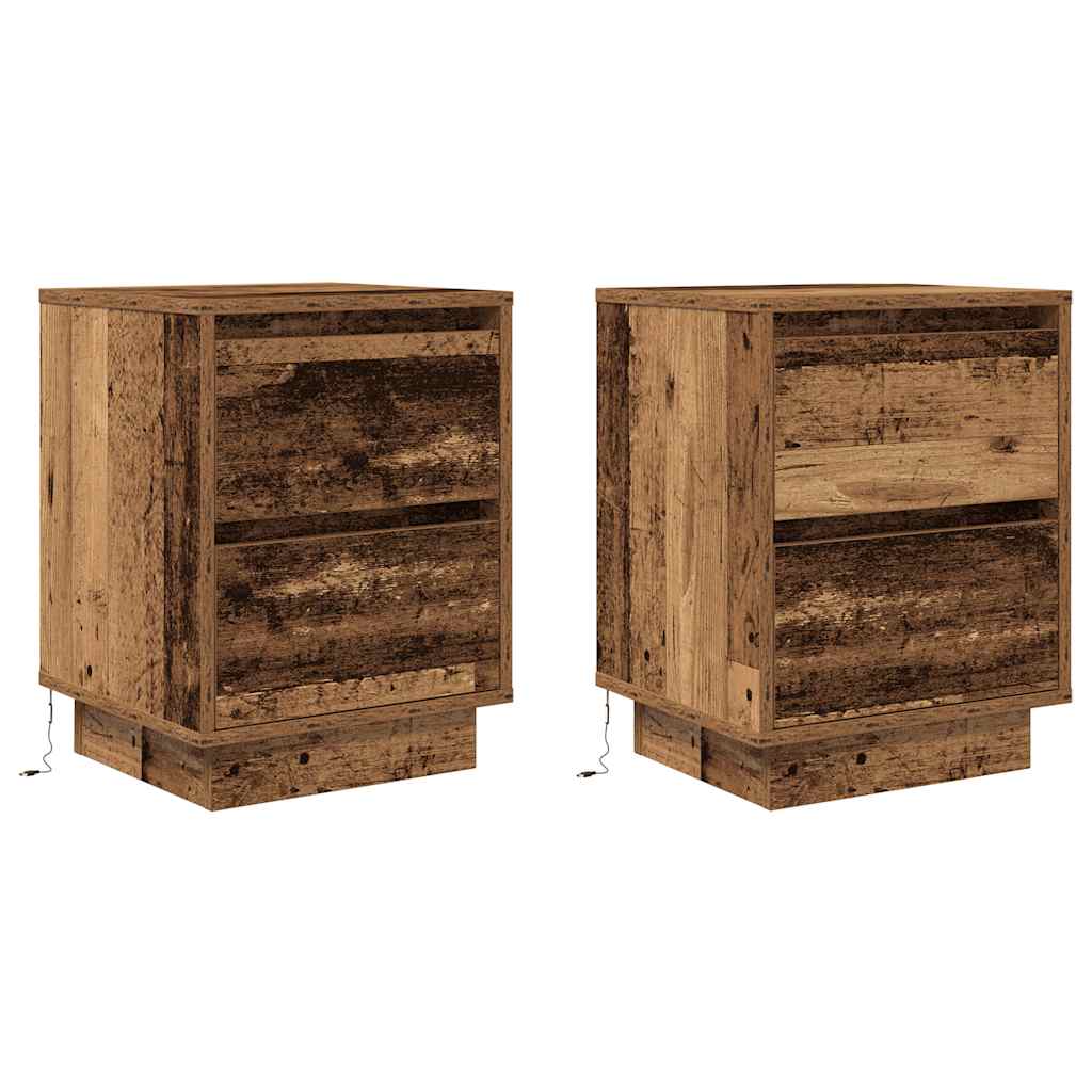 Tables de chevet avec lumières LED 2pcs vieux bois 38x34x50 cm - XIOS