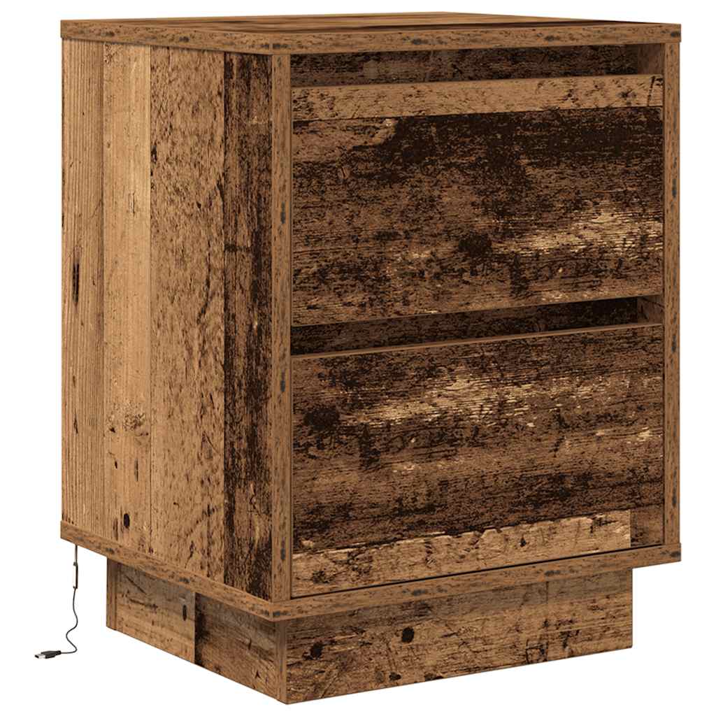 Tables de chevet avec lumières LED 2pcs vieux bois 38x34x50 cm - XIOS
