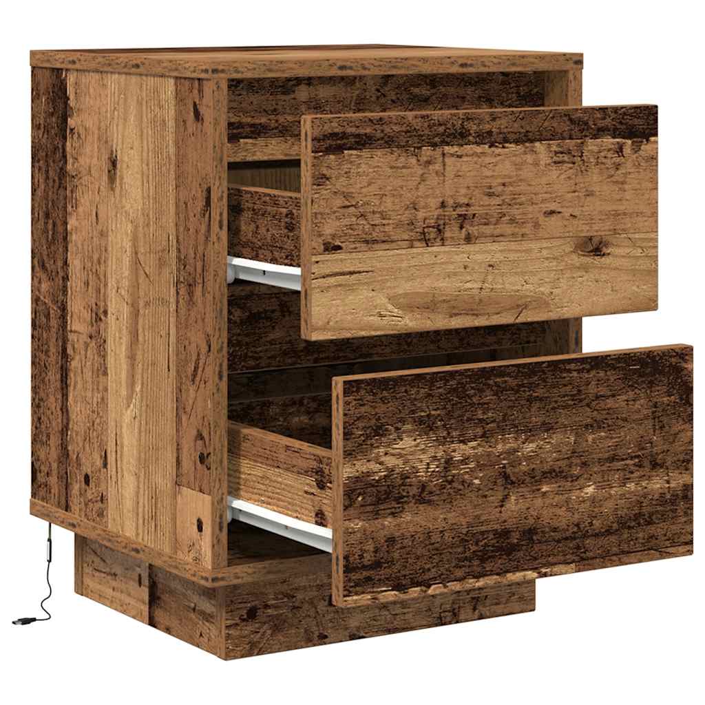 Tables de chevet avec lumières LED 2pcs vieux bois 38x34x50 cm - XIOS