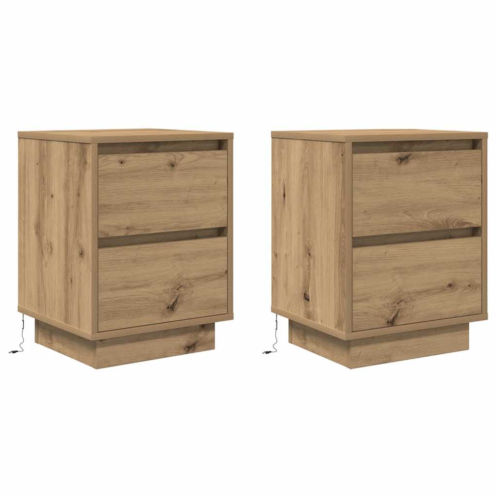 Armoires de chevet lumières LED 2pcs chêne artisanal 38x34x50cm - XIOS