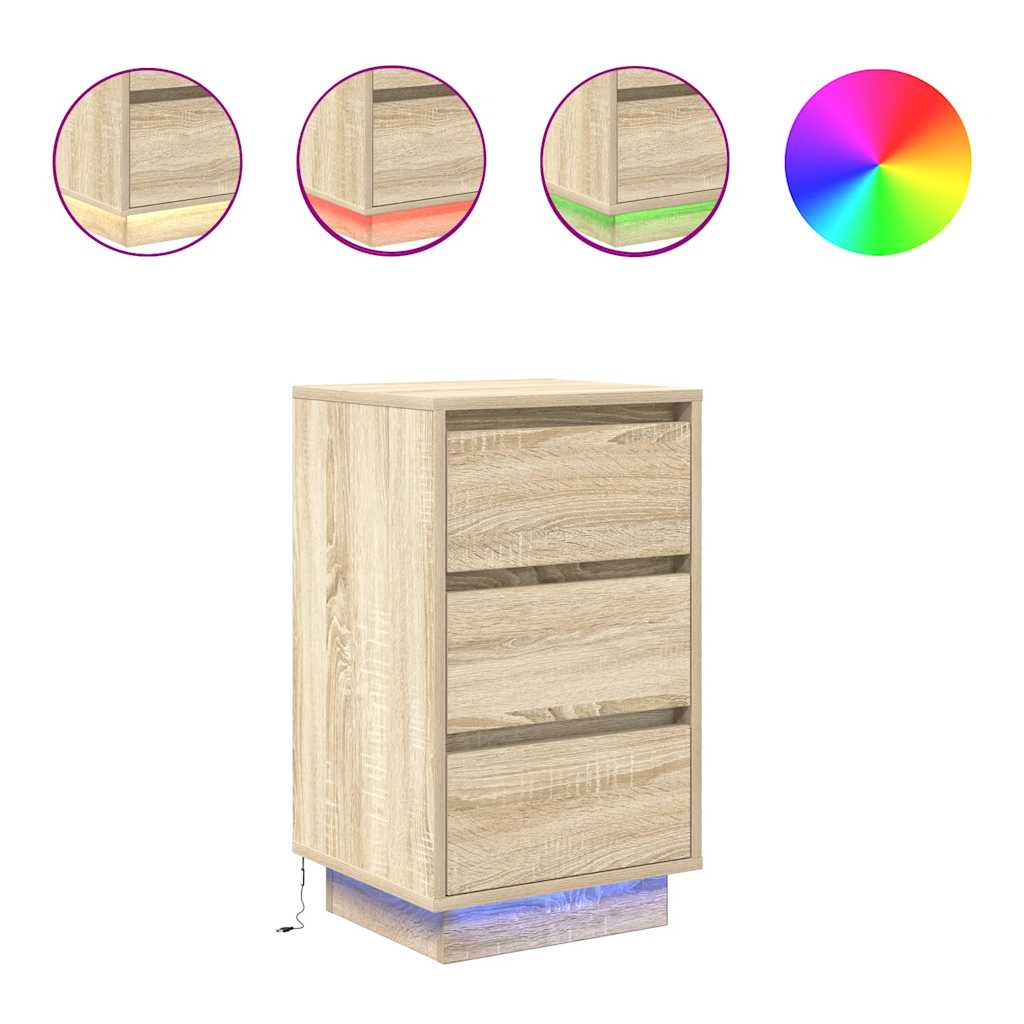 Table de chevet avec lumières LED chêne sonoma 38x34x65 cm - XIOS