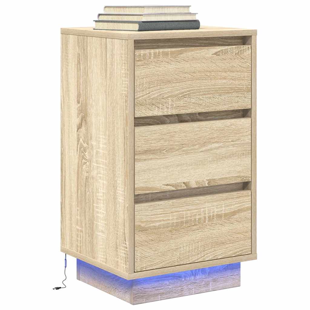 Table de chevet avec lumières LED chêne sonoma 38x34x65 cm - XIOS