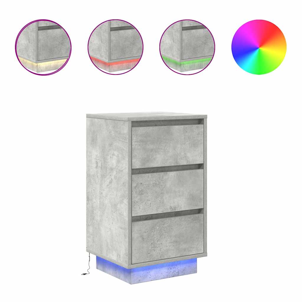 Table de chevet avec lumières LED gris béton 38x34x65 cm - XIOS