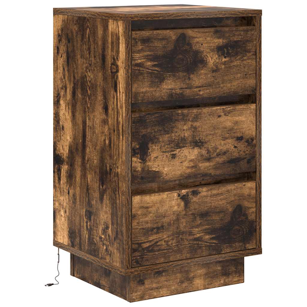 Table de chevet avec lumières LED chêne fumé 38x34x65 cm - XIOS