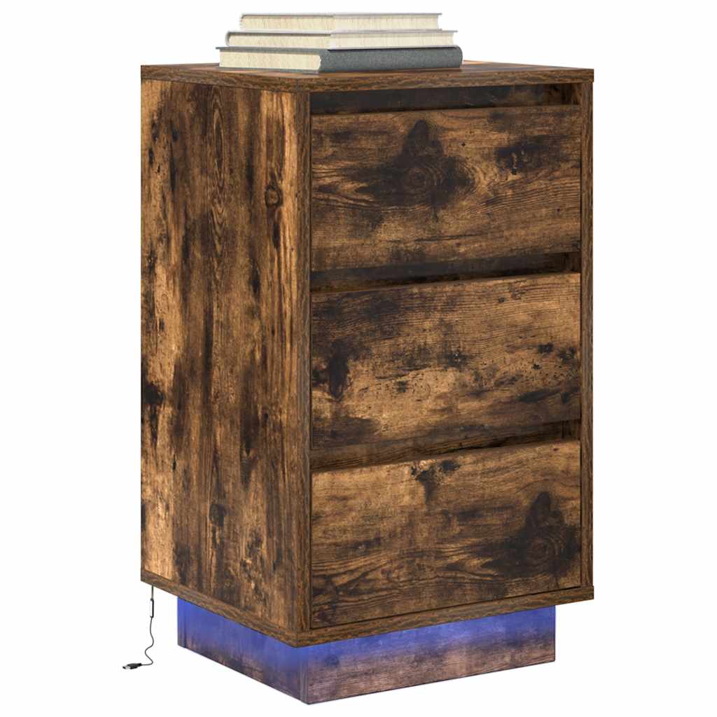 Table de chevet avec lumières LED chêne fumé 38x34x65 cm - XIOS
