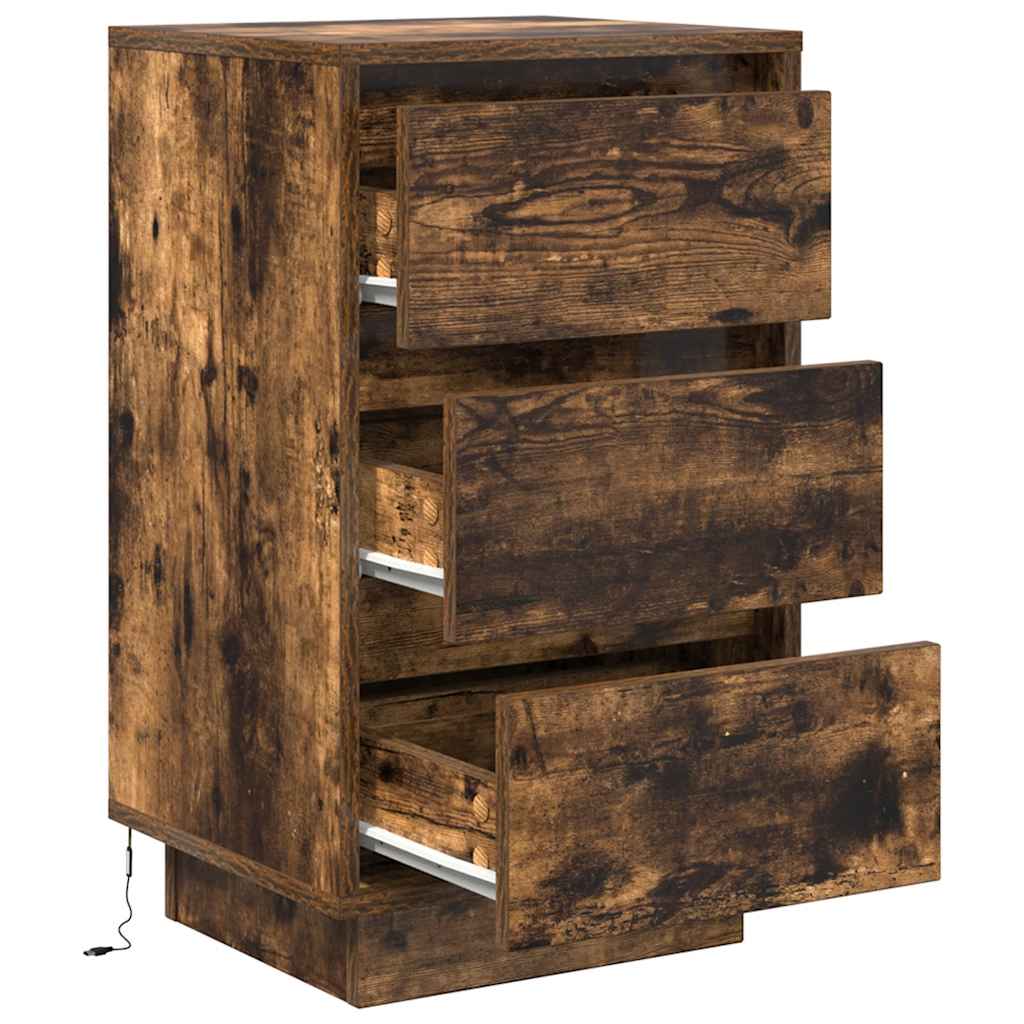 Table de chevet avec lumières LED chêne fumé 38x34x65 cm - XIOS